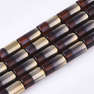 Half Electroplate Glass Beads Strands, Column, Sienna, 19.5~20x10mm, Hole: 1.4mm, about 15~17pcs/strand, 13.39 inch(34cm)(EGLA-S177-01B)
