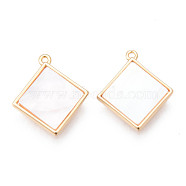 Brass Pendants, with Shell, Rhombus, Real 18K Gold Plated, Nickel Free, Seashell Color, 16x14x2mm, Hole: 0.9mm(KK-R116-003-NF)