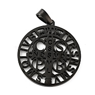 201 Stainless Steel Pendant, Saint Benedict Medal, with Word CssmlNdsmd, Electrophoresis Black, 32.5x29.5x1.7mm, Hole: 7x4mm(STAS-E015-14EB)