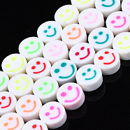 Handmade Polymer Clay Bead Strands, Flat Round with Smiling Face, Mixed Color, 9.5~10x4~5mm, Hole: 1.6mm, about 40pcs/strand, 15.63 inch~15.94 inch(39.7~40.5cm)(CLAY-T020-28)