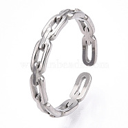 304 Stainless Steel Open Cuff Ring, Hollow Oval, Stainless Steel Color, Inner Diameter: 17mm(RJEW-N046-01P)
