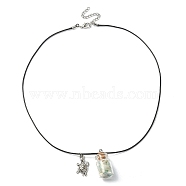 Glass Bottle & Alloy Tortoise Pendant Necklace, Natural Flower Amazonite Chips Wish Bottle Necklace for Women, 18.50 inch(47cm)(NJEW-FZ00015)