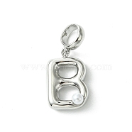 Rack Plating Brass with ABS Plastic Pearl European Dangle Charms, Large Hole Pendants, Long-Lasting Plated, Lead Free & Cadmium Free, Platinum, Letter B, 23.5mm long, hole: 5mm, pendant: 15.5x10x5mm(KK-G501-02B-P)