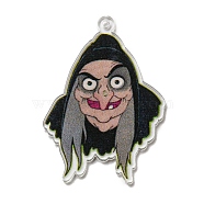 Halloween Theme Printed Acrylic Pendants, Witch, 41.5x29.5x1.5mm, Hole: 1.5mm(OACR-P026-B02)