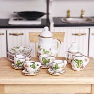Mini Ceramic Tea Sets, including Cup, Teapot, Saucer, Micro Landscape Garden Dollhouse Accessories, Pretending Prop Decorations, Leaf, 13~27mm, 15pcs/set(BOTT-PW0011-44C)