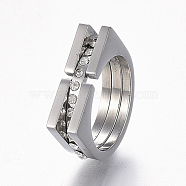 304 Stainless Steel Wide Band Finger Rings, with Rhinestone, Size 6~9, Stainless Steel Color, 16~19mm(RJEW-E153-08P)