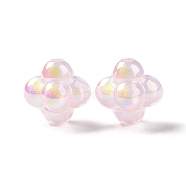 UV Plating Rainbow Iridescent Acrylic Beads, with Glitter Powder, Cross, Pink, 17.5x18.5x15.5mm, Hole: 3mm(OACR-C010-13E)