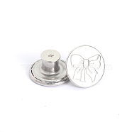 Alloy Button Pins for Jeans, Nautical Buttons, Garment Accessories, Round with Bowknot, Platinum, 17mm(PURS-PW0009-01E-01P)