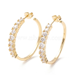 Cubic Zirconia C-shape Stud Earrings, Real 18K Gold Plated Brass Half Hoop Earrings for Women, Cadmium Free & Lead Free, Clear, 37x4.5mm, Pin: 0.9mm(EJEW-I263-05G-02)