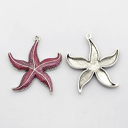 Antique Silver Tone Alloy Enamel Big Pendants, Starfish/Sea Stars, Camellia, 50x43x4.5mm, Hole: 3mm(ENAM-J514-05AS)
