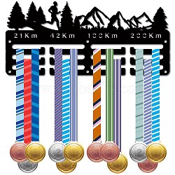 Sports Theme Iron Medal Hanger Holder Display Wall Rack, 3-Line, with Screws, Running, Mountain, 130x290mm, Hole: 5mm(ODIS-WH0055-126)