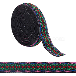 5 Yards Ethnic Style Embroidery Flat Polyester Elastic Rubber Cord/Band, Webbing Garment Sewing Accessories, Floral Pattern, Green, 25mm(OCOR-BC0005-15B)