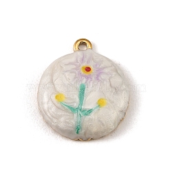 304 Stainless Steel Pendants, with Enamel, Round with Flower Pattern Charms, Ion Plating(IP), Real 18K Gold Plated, Colorful, 22x19x4mm, Hole: 1.8mm(SA-CBA5FD1-03C-G)