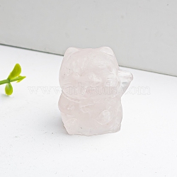 Resin Fortune Cat Display Decoration, with Natural Rose Quartz Chips inside Statues for Home Office Decorations, 25x22x27mm(PW-WG93475-01)