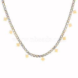 Stainless Steel Star Charms Bib Necklaces, with Cubic Zirconia Tennis Chains, Golden, 14.76 inch(37.5cm)(OU1431-1)