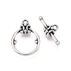 Jewelry Clasps, 925 Sterling Silver Ring Toggle Clasps, Ring, Antique Silver, Ring: 15x11x2.5mm, Hole: 1.4mm, Bar: 6mmm wide, 14mm long, 2.5mm thick, hole: 1.4mm(STER-T007-74AS)