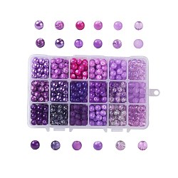 Baking Painted Glass Beads, Round, Gradient Color, Purple, 8~9mm, Hole: 1~1.6mm, about 486~540pcs/box(DGLA-JP0001-27-D)