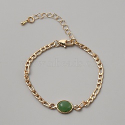 Natural Green Aventurine Oval Link Bracelet with Alloy Chains for Women, Golden, 6-3/4 inch(17.3cm)(BJEW-WH0026-04G)