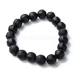 Frosted Glass Beads Stretch Bracelets, Faceted, Round, Black, Beads: 9.5~10mm, Inner Diameter: 2 inch(5cm)(BJEW-I296-12D)