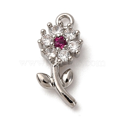Brass Micro Pave Cubic Zirconia Pendants, Rack Plating, Flower, Long-Lasting Plated, Cadmium Free & Lead Free, Platinum, 15x7x3mm, Hole: 1.2mm(KK-I276-04P-03)