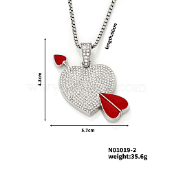 Alloy Crystal Rhinestone Heart Cupid Arrow Pendant Necklaces for Fashionable Couples, Platinum, 23.62 inch(60cm)(HK4761-2)