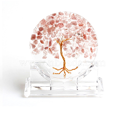 Resin Tree of Life Home Display Decorations, with Natural Strawberry Quartz Chips Inside Ornaments, 130x110mm(TREE-PW0002-01B)
