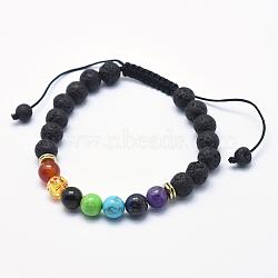 Natural Lava Rock Braided Bead Bracelets, with Alloy Spacer Beads and Nylon Cord, 2-1/4 inch(57mm)(BJEW-F276-G05)