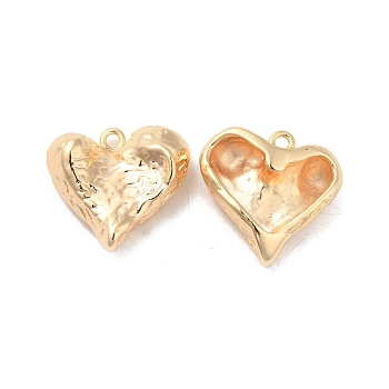 Brass Pendants, Textured, Heart Charm, Real 18K Gold Plated, 18x19x6mm, Hole: 1.6mm