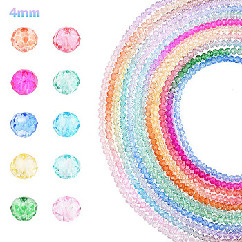 10Strands 10 Colors Transparent Painted Glass Beads Strands, Faceted, Rondelle, Mixed Color, 4.5x3.6mm, Hole: 0.8mm, 1strand/color
