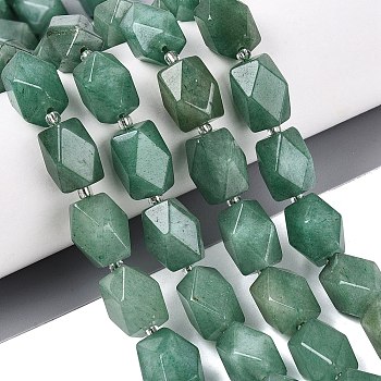 Natural Green Aventurine Beads Strands, Faceted Diamond Cut Beads, Rhombus, with Seed Beads, 13~15x11.5~13.5x11.5~13.5mm, Hole: 1~1.2mm, about 24~25pcs/strand, 14.96~16.14 inch(38~41cm)