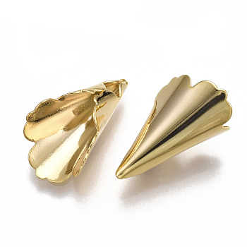 Brass Bead Cones, Nickel Free, Real 18K Gold Plated, 18x10x6.5mm, Hole: 0.8mm