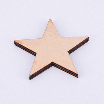 Natural Wooden Cabochon, for Jewelry Making, Unfinished Wood Slices, Laser Cut, Star, BurlyWood, 46x48.5x5mm