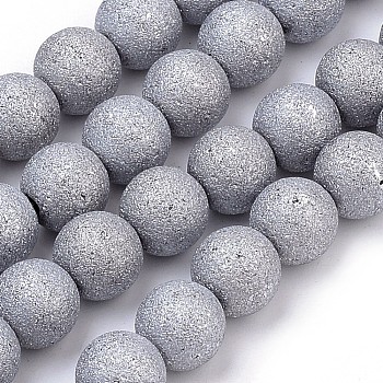 Electroplate Glass Bead Strands, Frosted Style, Round, Platinum Plated, 8mm, Hole: 1.5mm, about 72pcs/strand, 24.8 inch