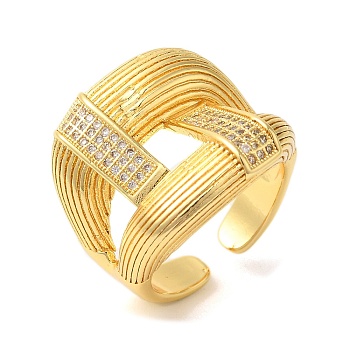 Double Layer Brass Micro Pave Cubic Zirconia Open Cuff Rings, for Women, Lead Free & Cadmium Free, Real 18K Gold Plated, 21.5mm, Adjustable