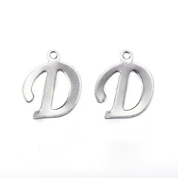 304 Stainless Steel Letter Charms, Letter.D, Stainless Steel Color, 14x11x0.8mm, Hole: 1mm