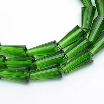 Transparent Glass Bead Strands, Cone, Green, 16x8mm, Hole: 2mm, about 50pcs/strand, 32 inch