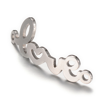 201 Stainless Steel Links connectors,  Word Love, Stainless Steel Color, 29x11x1mm, Hole: 1.5mm