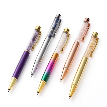 Ballpoint Pens, with Natural Mixed Stone Chip Beads, 14.1x1.3x0.95cm