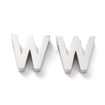 304 Stainless Steel Charms, Alphabet, Stainless Steel Color, Letter.W, 8x8.5x3mm, Hole: 1.8mm