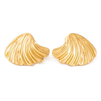 Ion Plating(IP) Shell Shape 304 Stainless Steel Stud Earrings for Women, Golden, 24.5x31mm