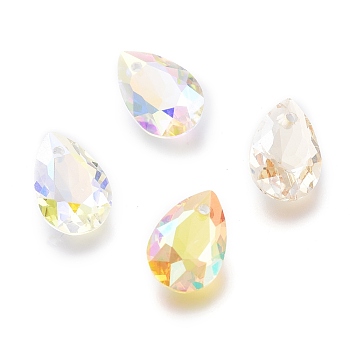 Glass Rhinestone Pendants, Faceted, Teardrop, Mixed Color, 9x6x4mm, Hole: 1mm