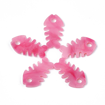 Cellulose Acetate(Resin) Pendants, Fishbone, Deep Pink, 24.5x13.5x2.5mm, Hole: 3.5mm