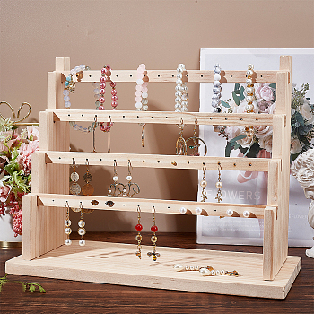 4-Tier Wood Earring Display Organizer Holder, Earring Risers, Blanched Almond, Finished Product: 15x34x27cm, about 11pcs/set