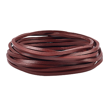 5M Cowhide Leather Cord, Leather Jewelry Cord, Jewelry DIY Making Cord, Flat, Saddle Brown, 4x4mm, about 5.47 Yards(5m)/Set