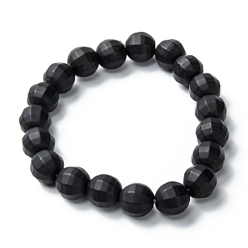 Frosted Glass Beads Stretch Bracelets, Faceted, Round, Black, Beads: 9.5~10mm, Inner Diameter: 2 inch(5cm)