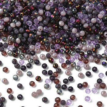 Glass Beads, Mixed Style, Faceted Rondelle, Purple, 4x3.5mm, Hole: 1mm, about 500pcs/bag