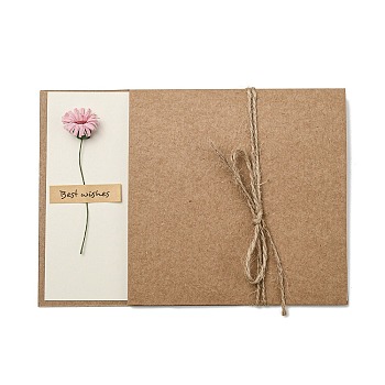 Dried Daisy Paper Thank You Greeting Cards, with Kraft Paper Envelopes, Rectangle, Pink, 170x120x1mm