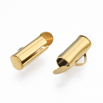 304 Stainless Steel Slide On End Clasp Tubes, Slider End Caps, Golden, 6x10x4mm, Hole: 3x1.5mm, Inner Diameter: 3mm