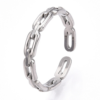 304 Stainless Steel Open Cuff Ring, Hollow Oval, Stainless Steel Color, Inner Diameter: 17mm