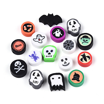 Halloween Handmade Polymer Clay Beads, Mixed Shapes, 8~12x8~15.5x3~5.5mm, Hole: 1.2~2mm